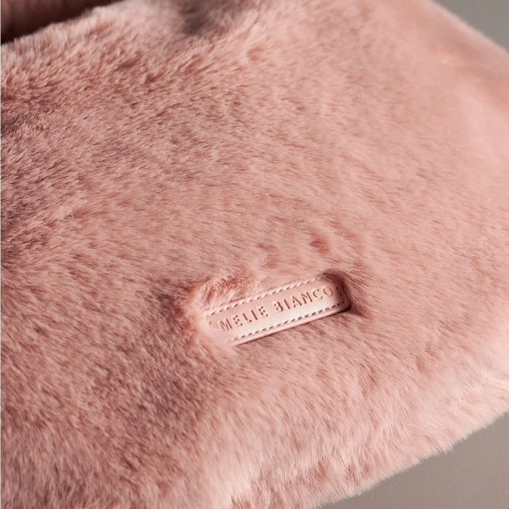 NWT new Melie Bianco Brigitte faux fur satchel bag purse mauve pink
